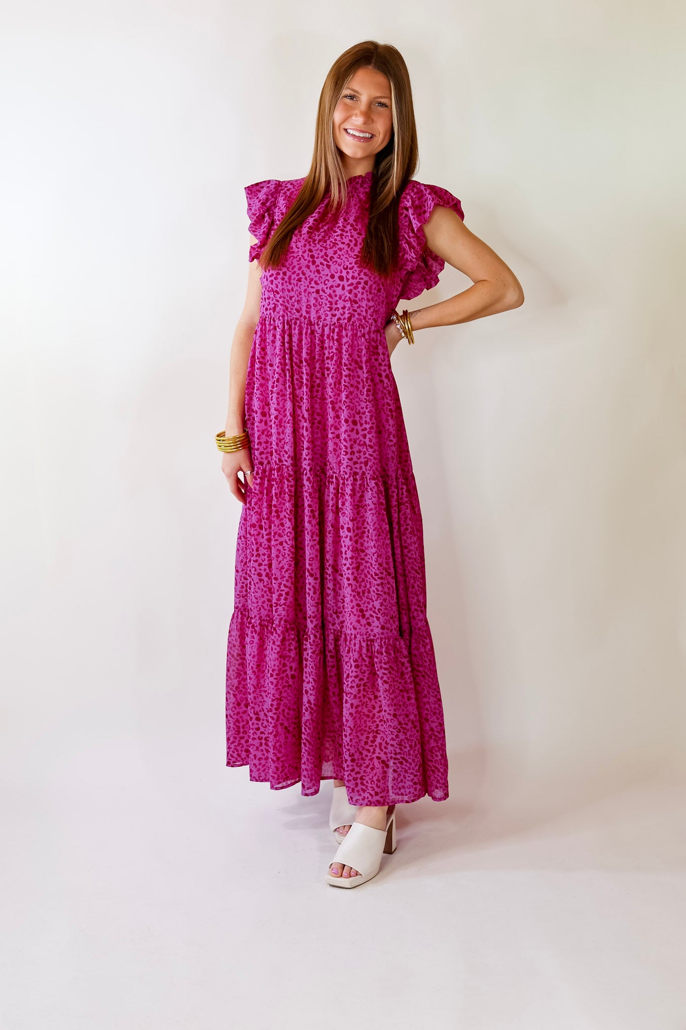 Settle The Score Leopard Print Maxi Dress in Magenta Pink - Giddy Up Glamour Boutique