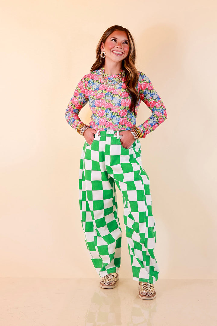 The Essential Layer Hydrangea Floral Print Sheer Mesh Long Sleeve Top in Pink, Blue and Green