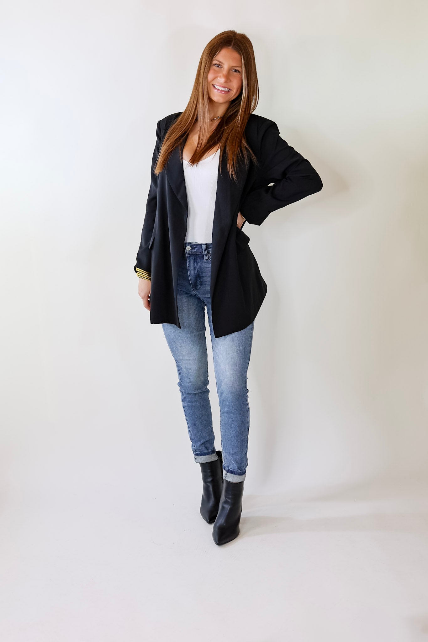 I'll Be Your Favorite Long Sleeve Blazer in Black - Giddy Up Glamour Boutique