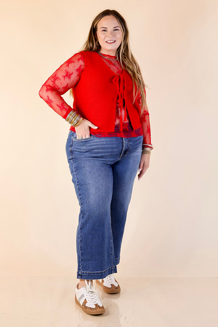 Main Attraction Bow Tie Front Sweater Vest in Red