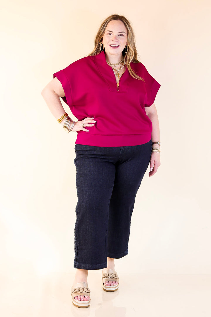 Top Priority Half Zip Collared Scuba Top in Maroon