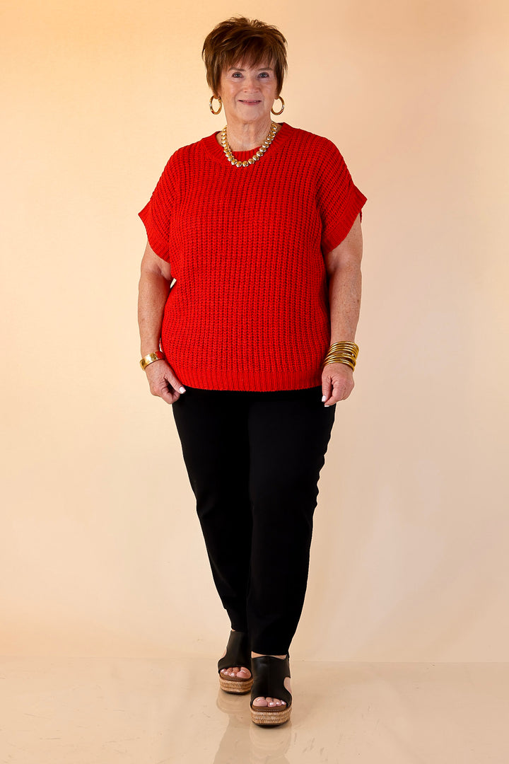 Tried and True Short Sleeve Oversized Knit Sweater in Red