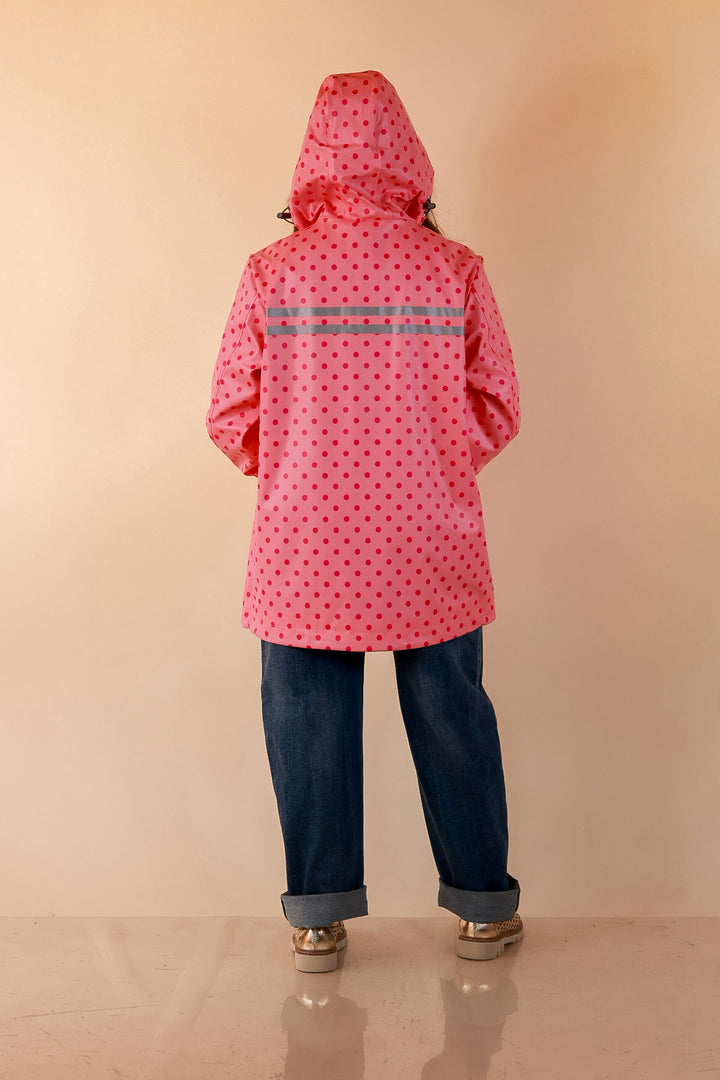 Lulu Mac | Chic Forecast Polka Dot Hooded Rain Jacket in Pink