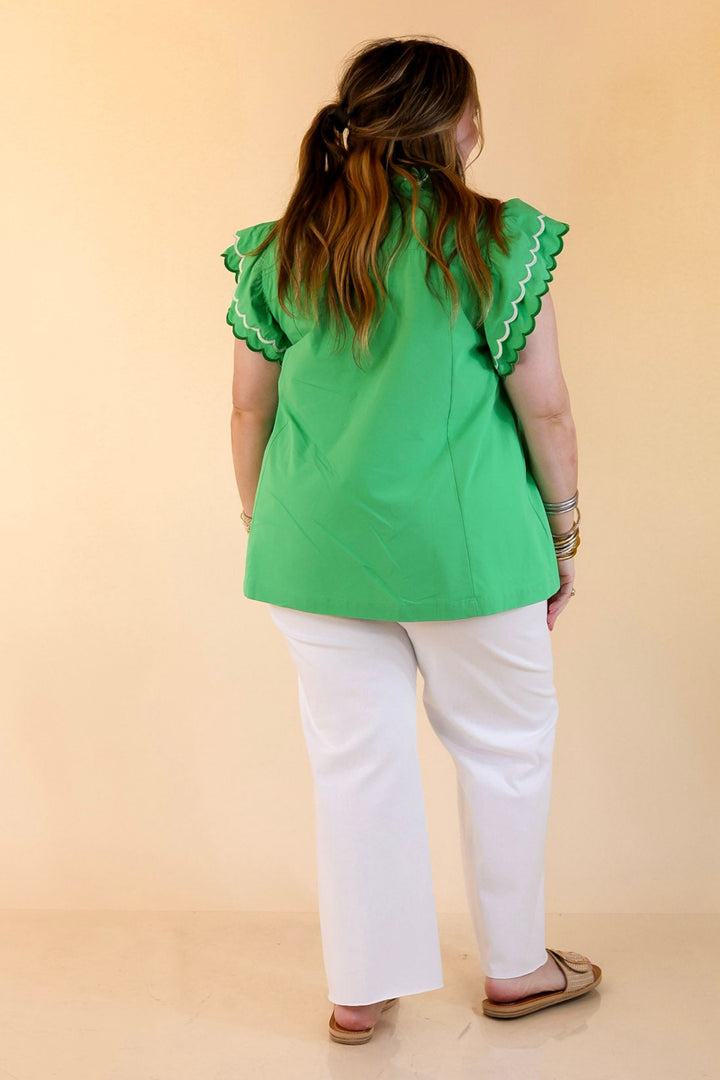 Sweet Pea Ruffle Collared Short Sleeve Shirt in Green