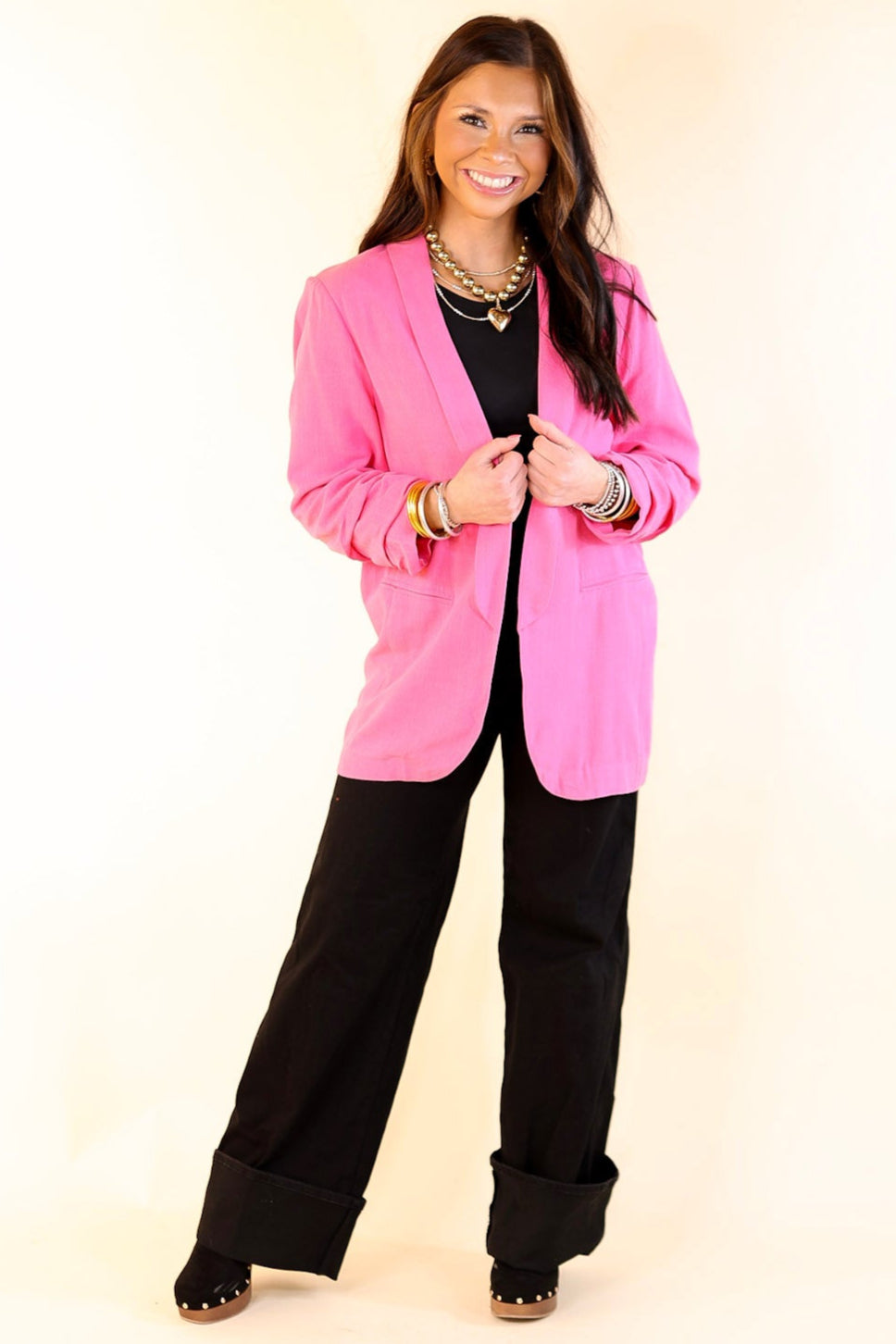 Promise Me Open Front Linen Blazer in Hot Pink