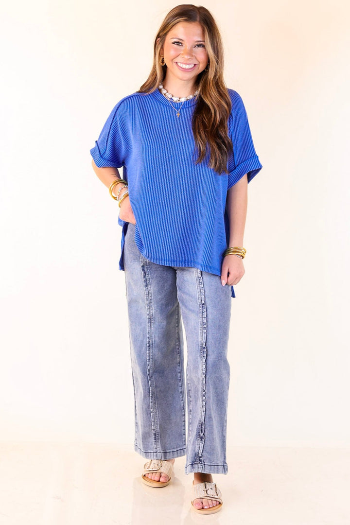 Daily Perfection Scoop Neck Short Sleeve Ribbed Top in Royal Blue
