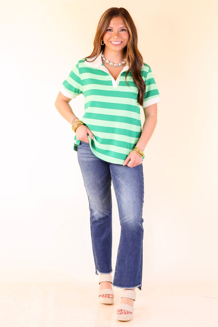 Statement in Stripes Short Sleeve Collared Shirt with Stripes in Green