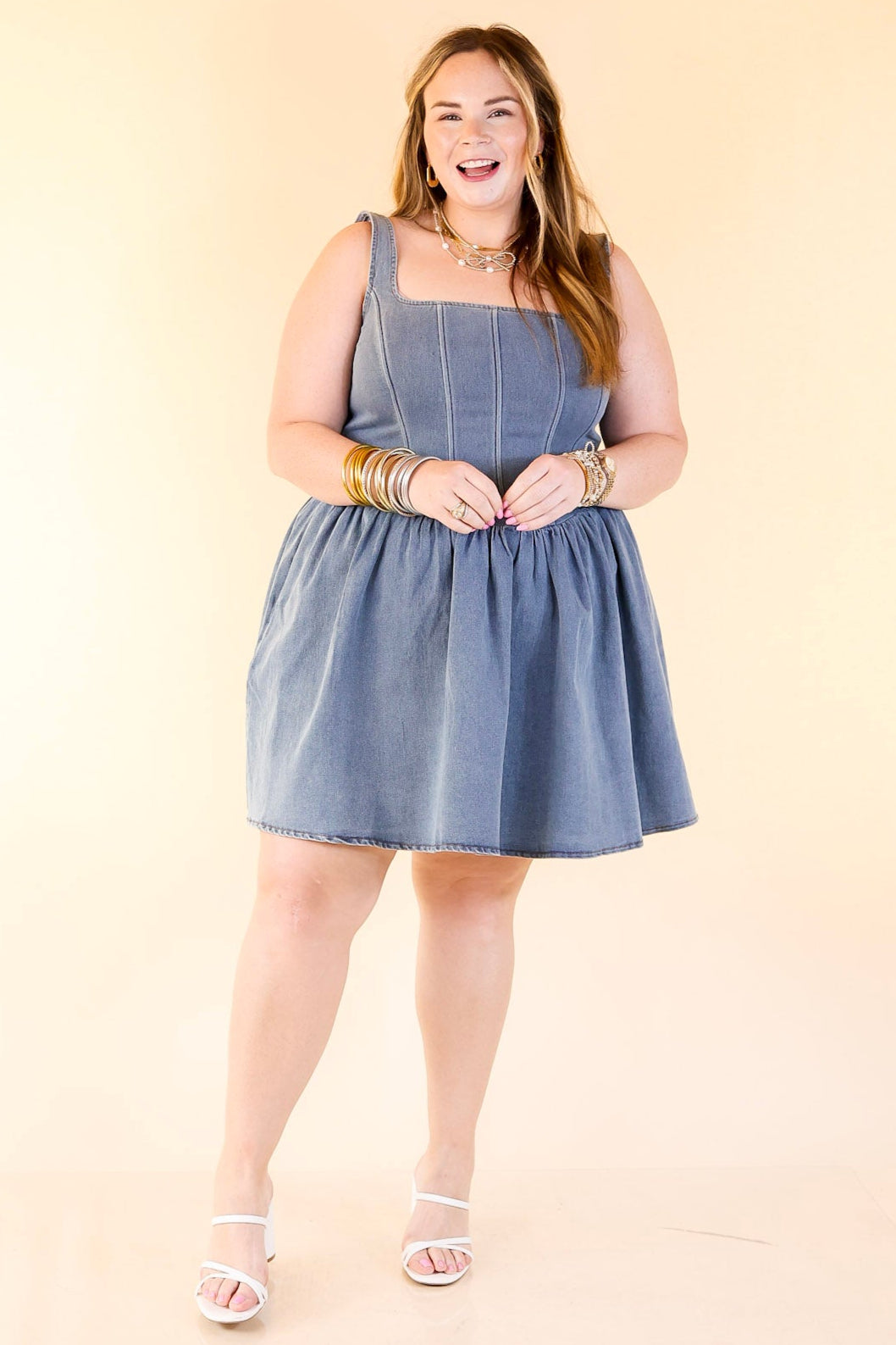 Flirt Factor Corset Denim Dress with Smoked Back in Denim