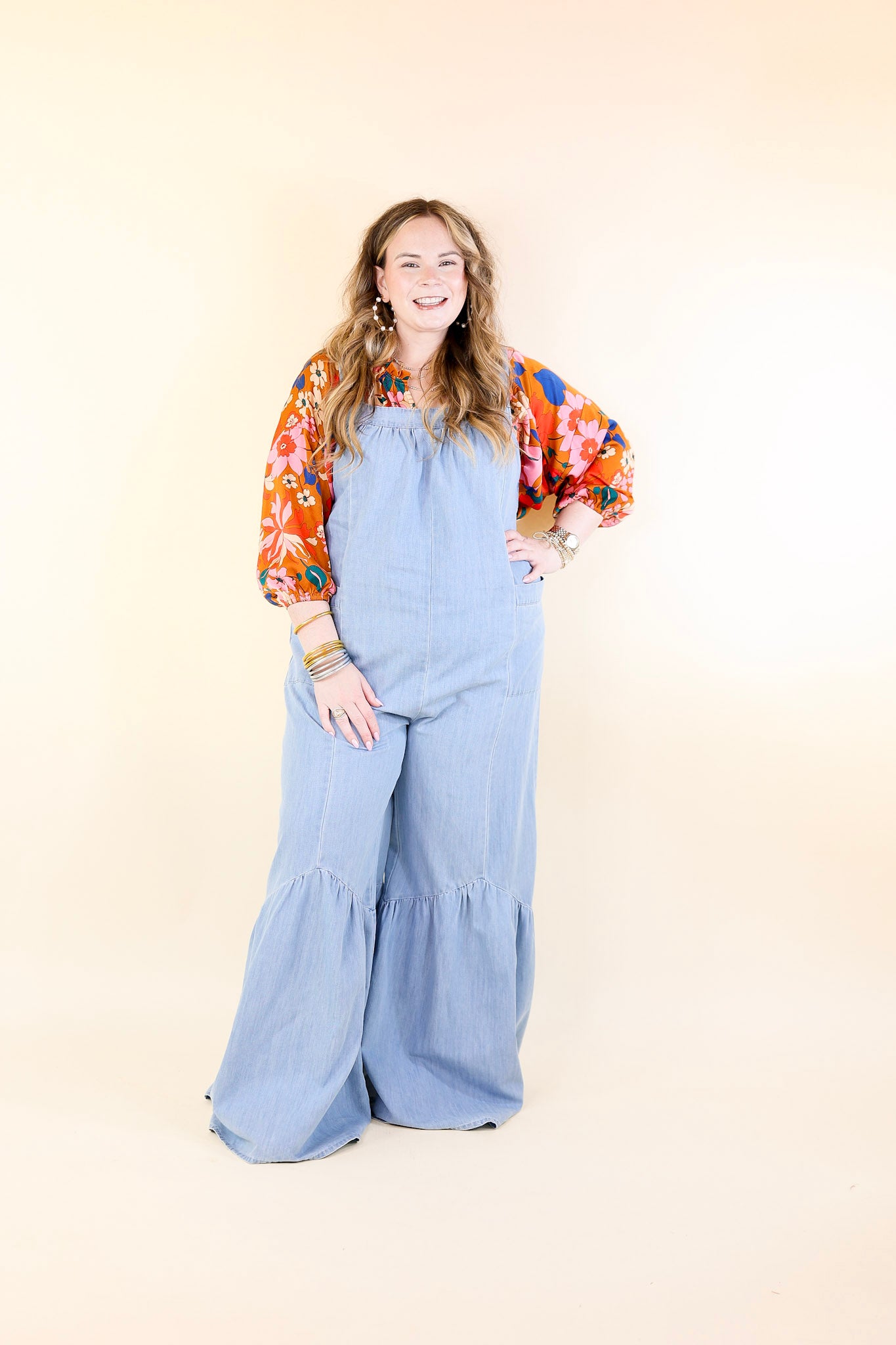 Vintage Vibes Denim Jumpsuit with Tie Straps in Light Wash