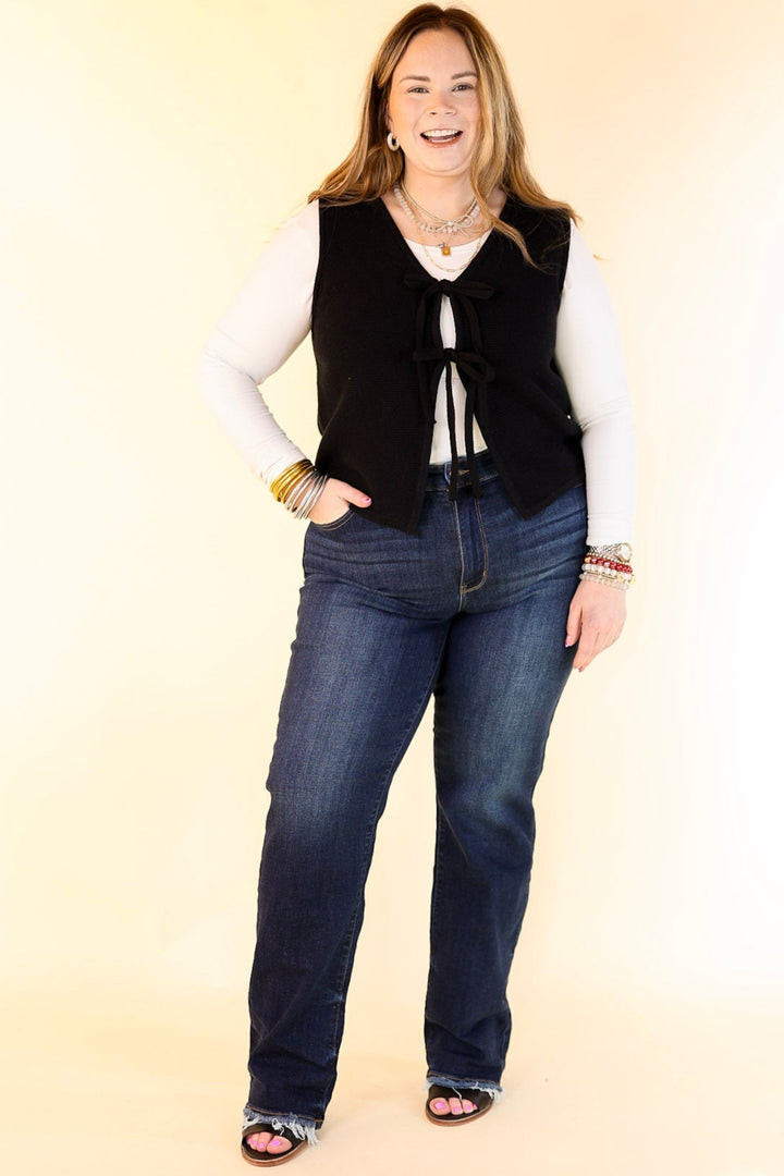 Main Attraction Bow Tie Front Sweater Vest in Black