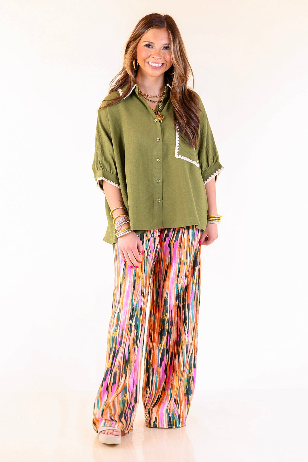 Garden Gypsy Satin Pants with a Tie in Orchid Purple Mix