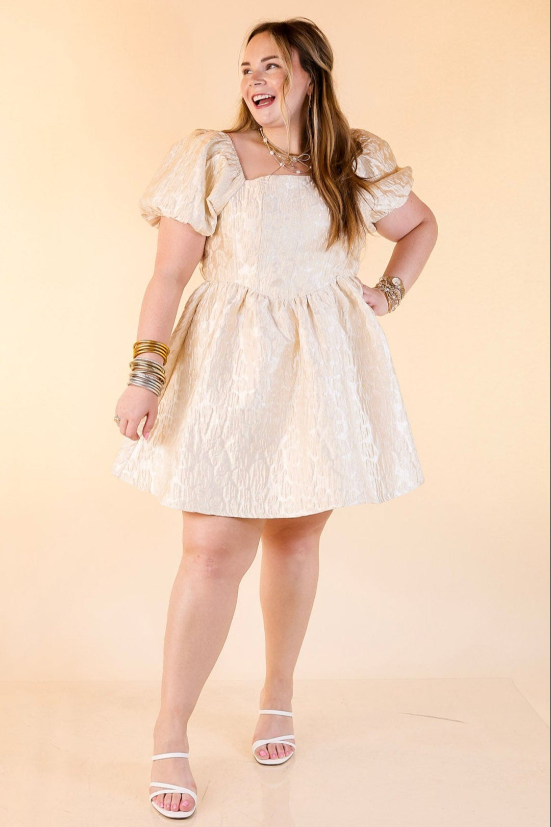 Floral Fairytale Floral Corset Dress with Puff Sleeves in Cream