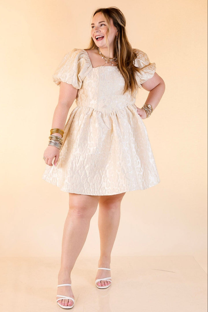 Floral Fairytale Floral Corset Dress with Puff Sleeves in Cream