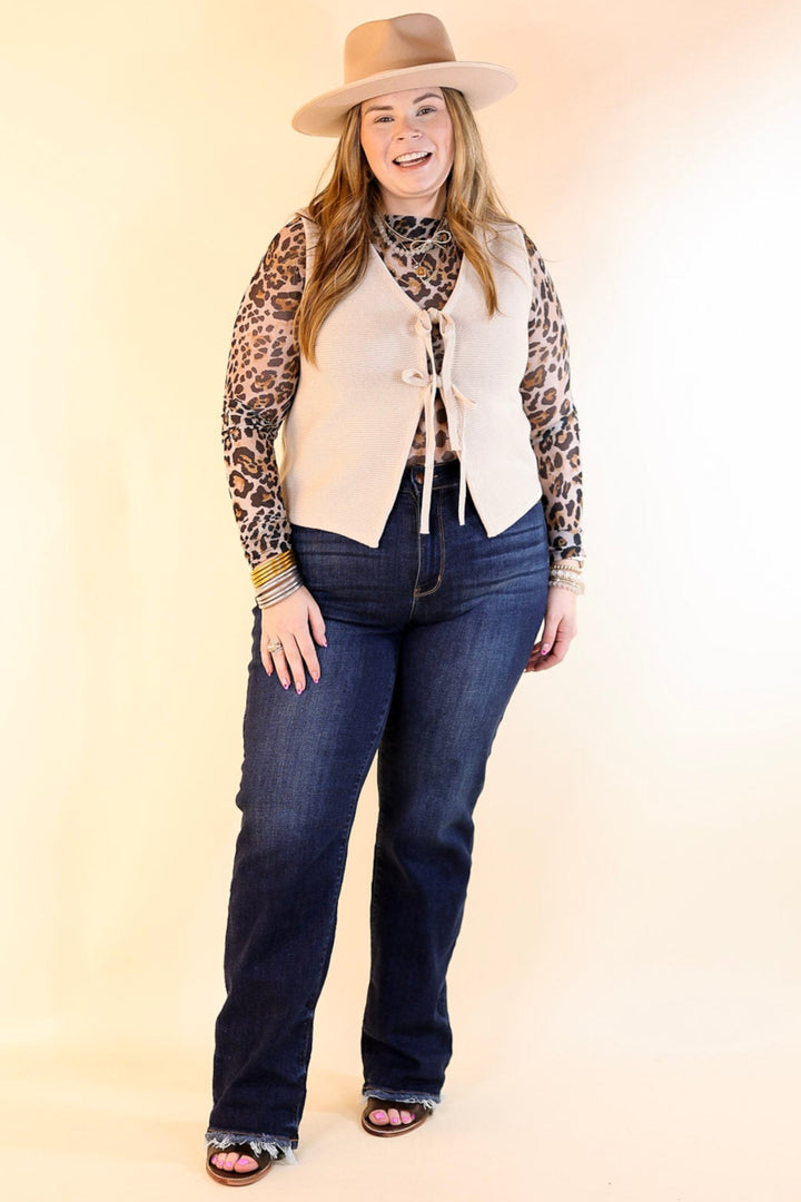 Main Attraction Bow Tie Front Sweater Vest in Natural