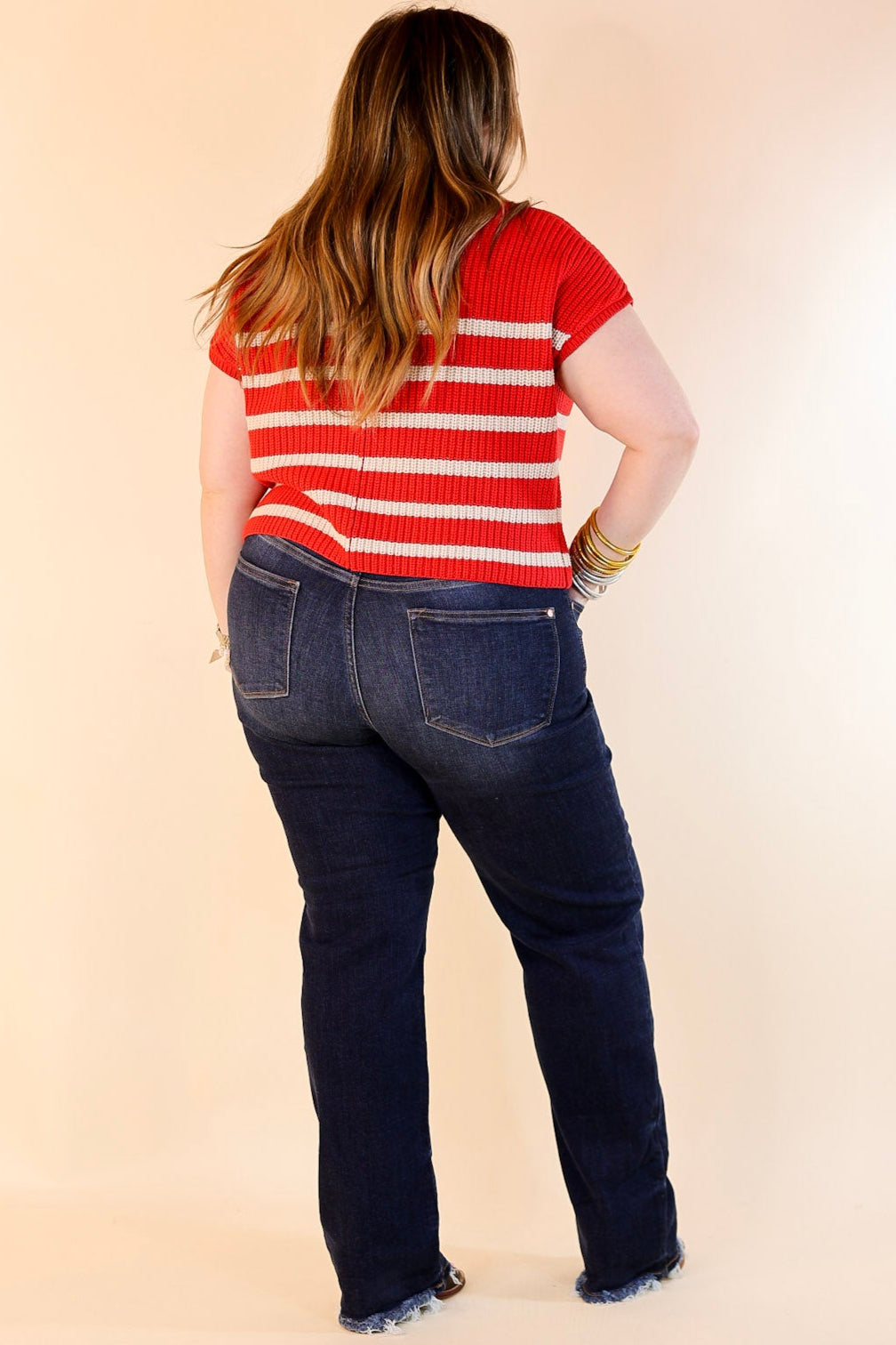 Repeat Worthy Striped Cap Sleeve Cropped Sweater with Front Pocket in Ruby Red