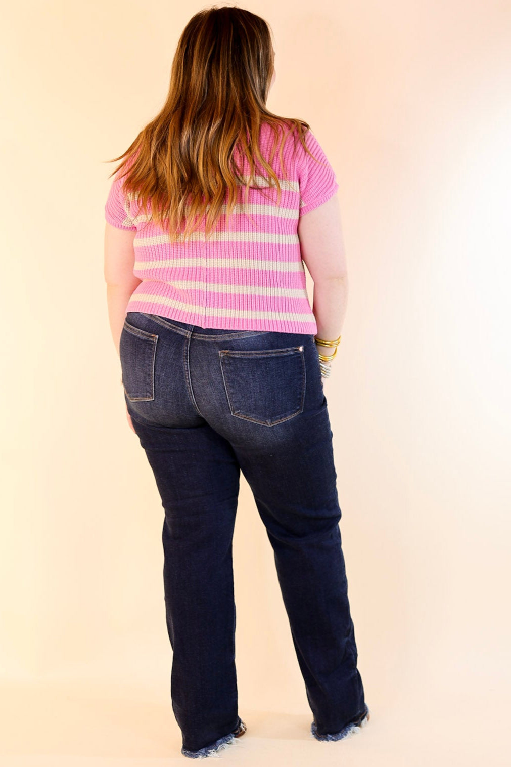 Repeat Worthy Striped Cap Sleeve Cropped Sweater with Front Pocket in Pink