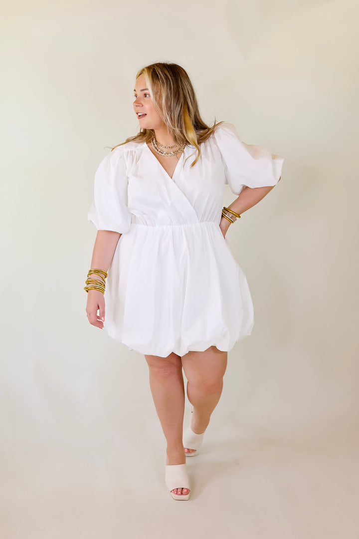 Flawless and Free Puffed Sleeve Babydoll Dress in White - Giddy Up Glamour Boutique