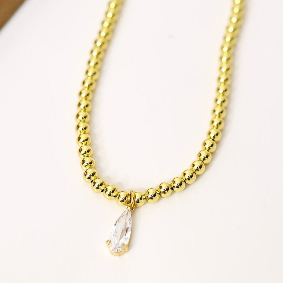 Kinsey Design | Penn Beaded Teardrop Pendant Necklace in Gold