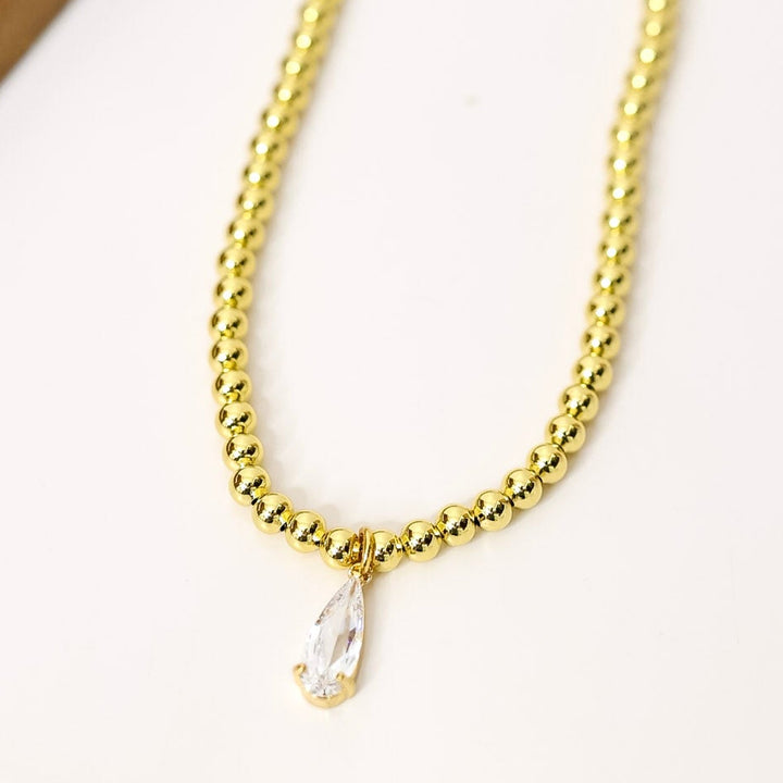 Kinsey Design | Penn Beaded Teardrop Pendant Necklace in Gold
