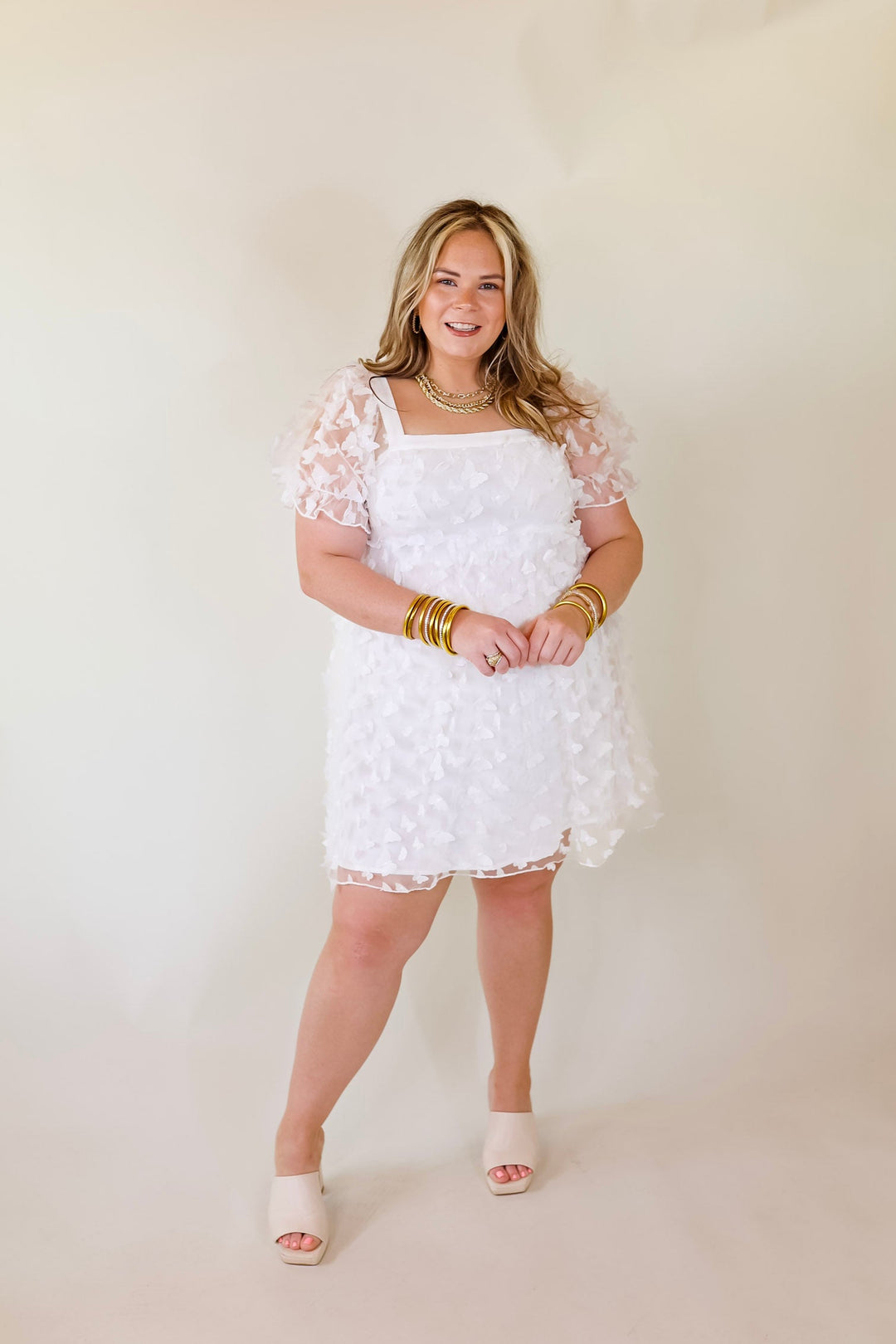 Sweetest Rush Butterfly Print Babydoll Dress in White - Giddy Up Glamour Boutique