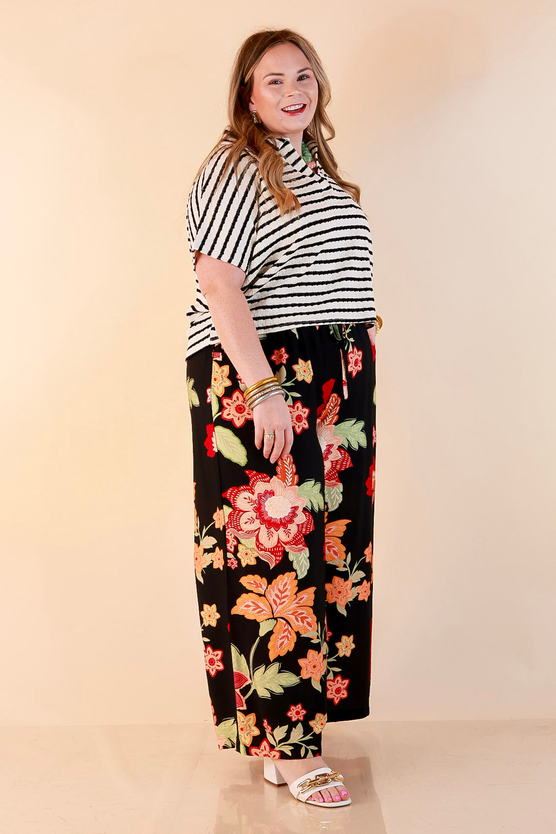 Fresh Picked Floral Print Wide Leg Pants in Black