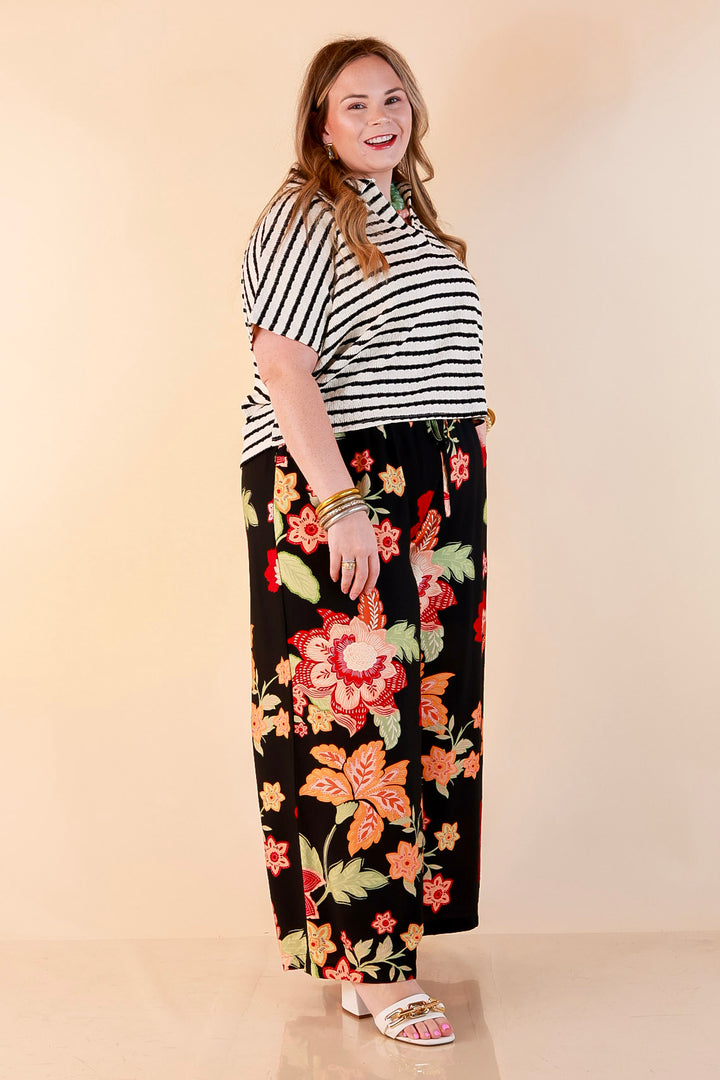 Fresh Picked Floral Print Wide Leg Pants in Black