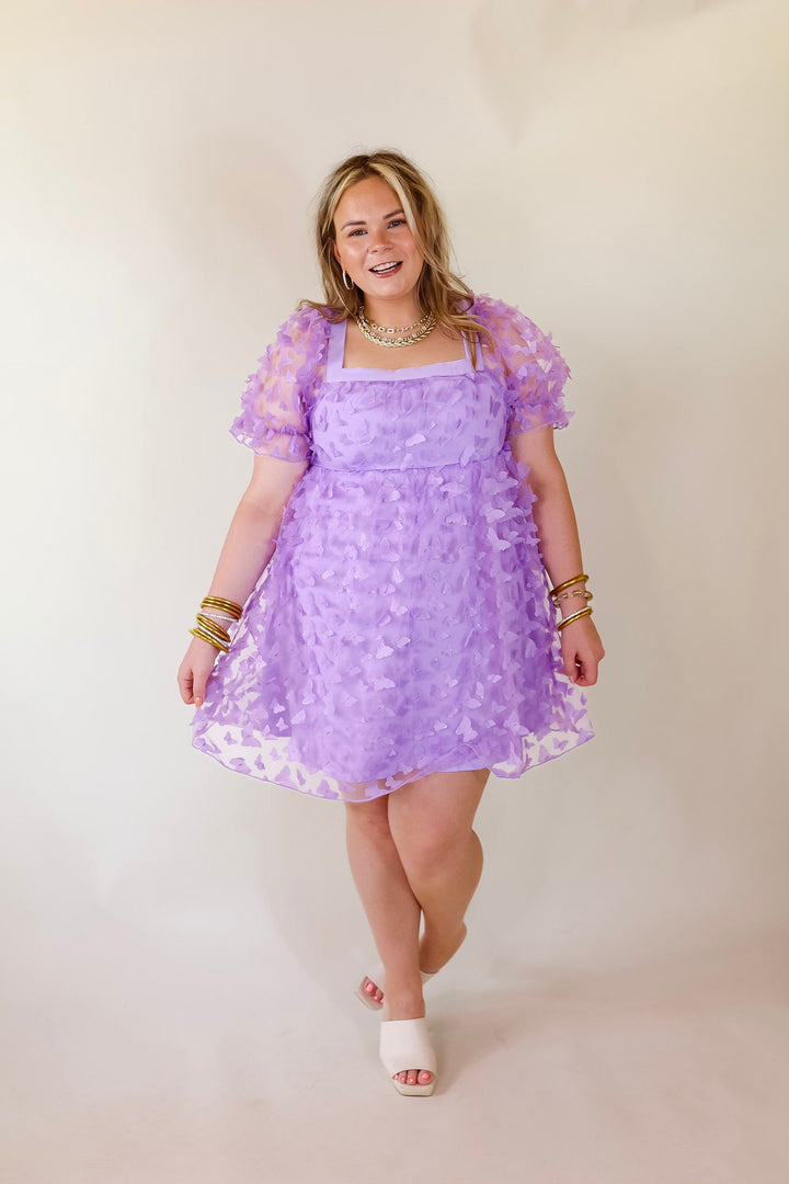 Sweetest Rush Butterfly Print Babydoll Dress in Lavender Purple - Giddy Up Glamour Boutique