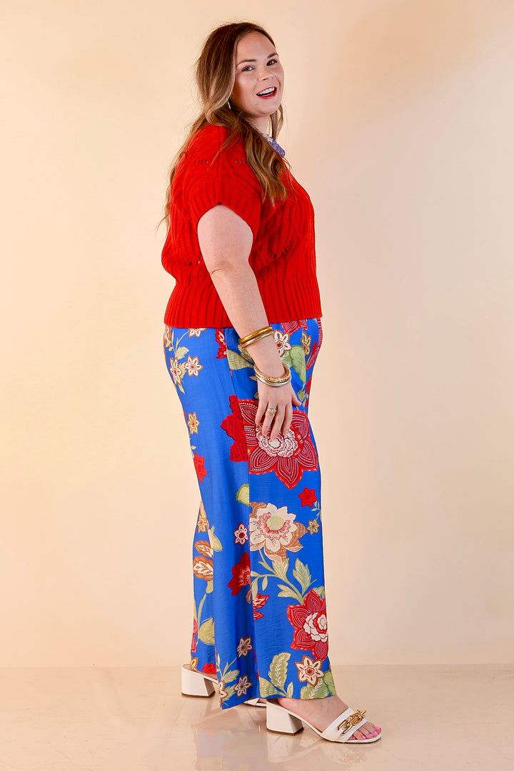 Fresh Picked Floral Print Wide Leg Pants in Blue