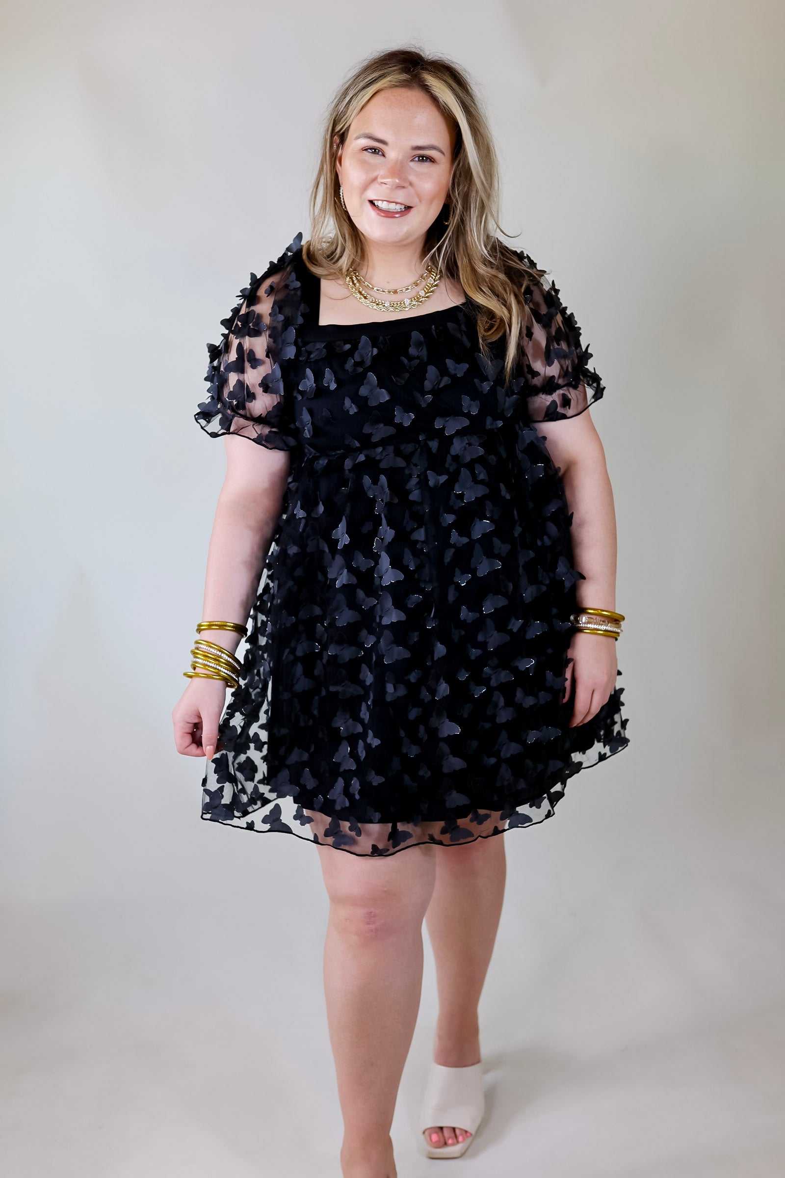 Sweetest Rush Butterfly Print Babydoll Dress in Black - Giddy Up Glamour Boutique