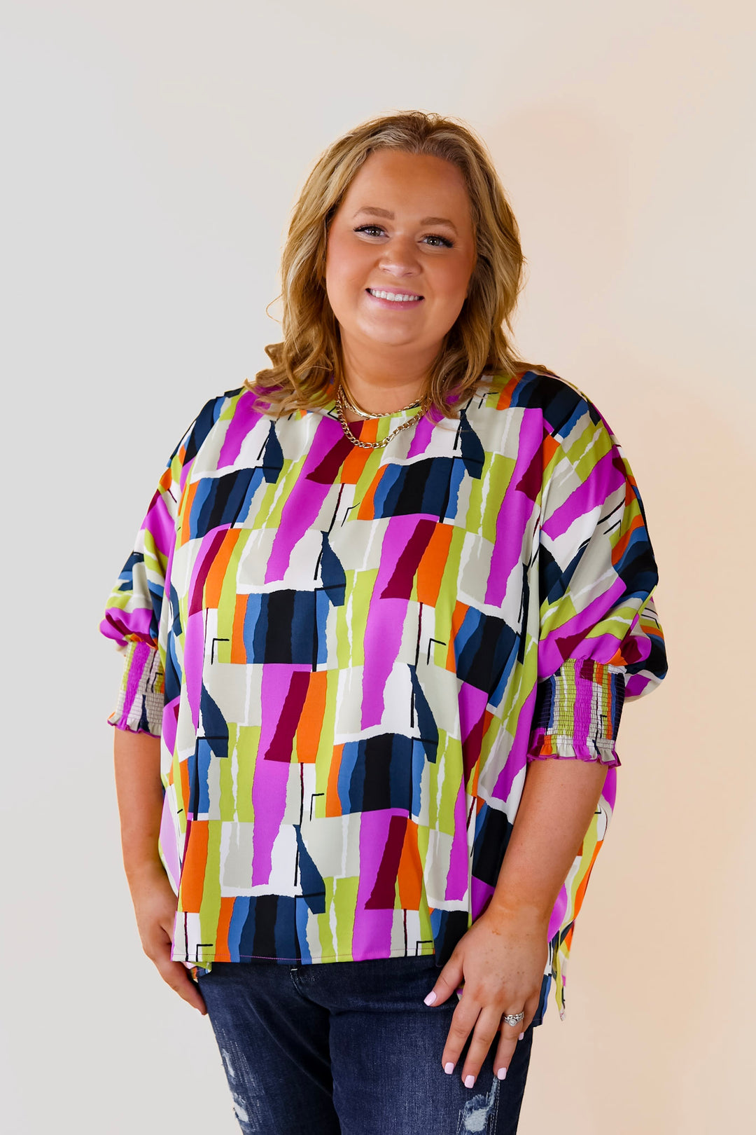 Museum Bound Abstract Print Top in Purple and Navy - Giddy Up Glamour Boutique