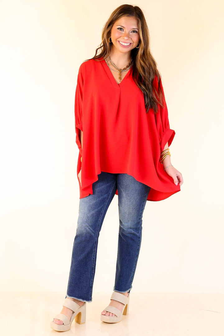Classically Chic Short Sleeve V Neck Top in Red
