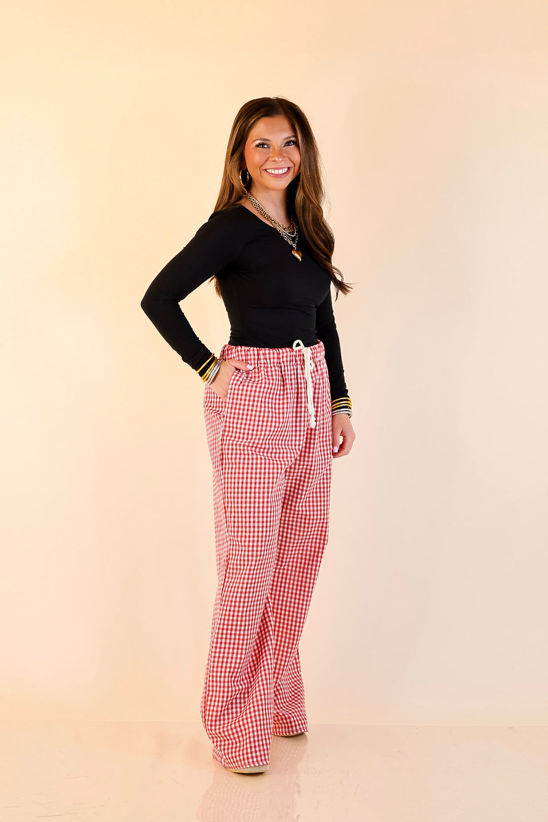 Simply Southern | Naturally Cool Gingham Checkered Print Boxer Pants in Red