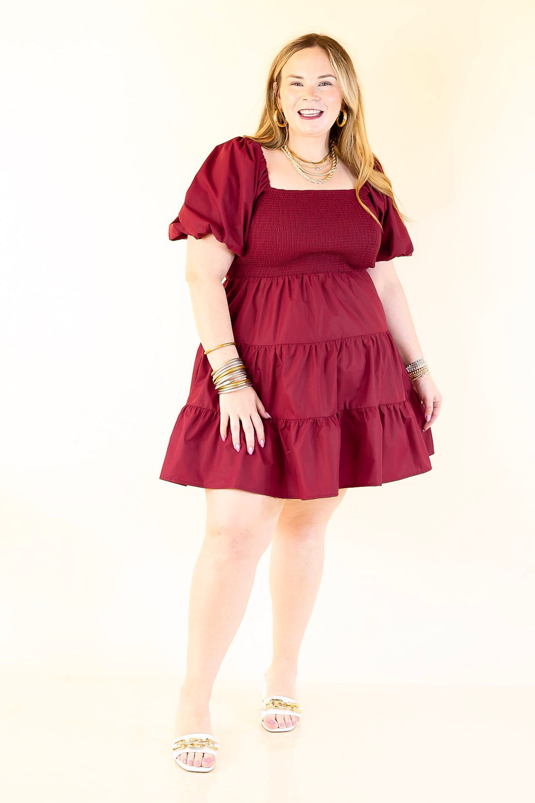 Trust Me Balloon Sleeve Dress in Maroon