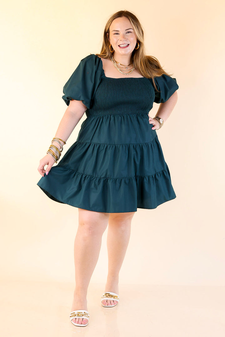 Trust Me Balloon Sleeve Dress in Teal Blue
