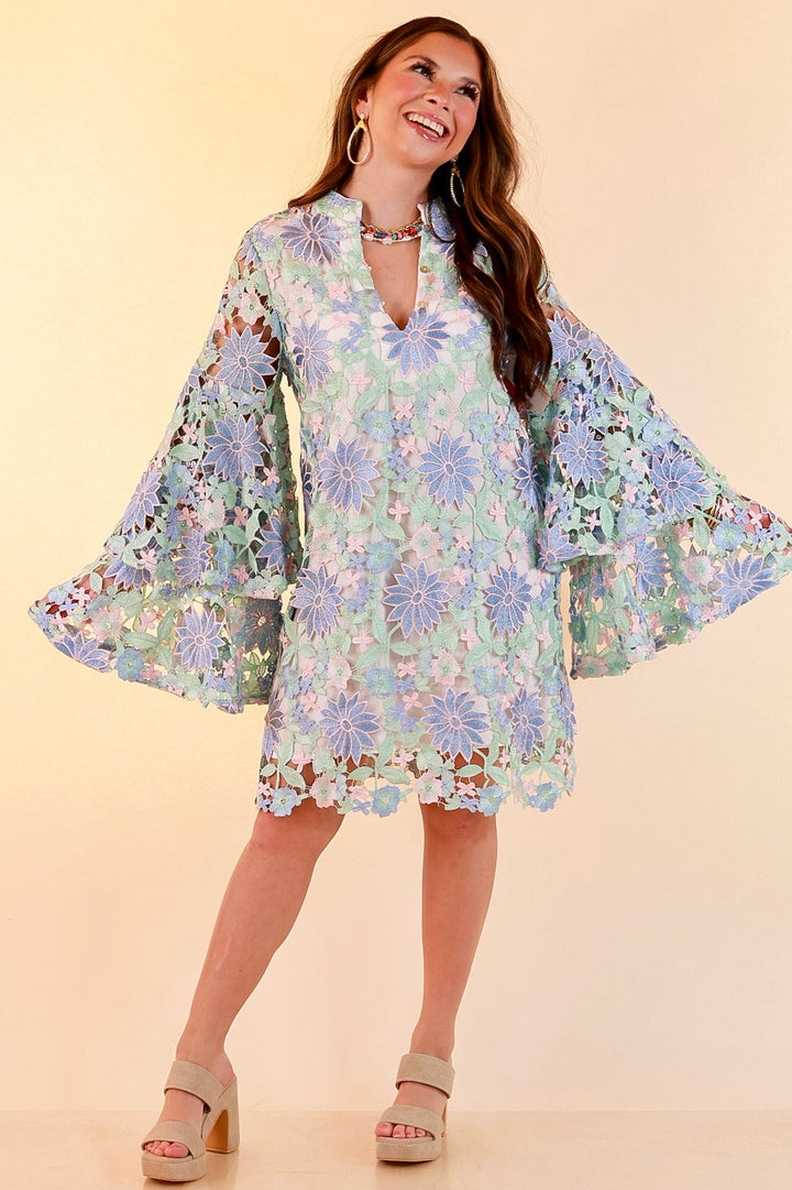 BuddyLove | Gayle Long Sleeve Mini Dress in Bellflower (Blue, Mint Green and Pink)