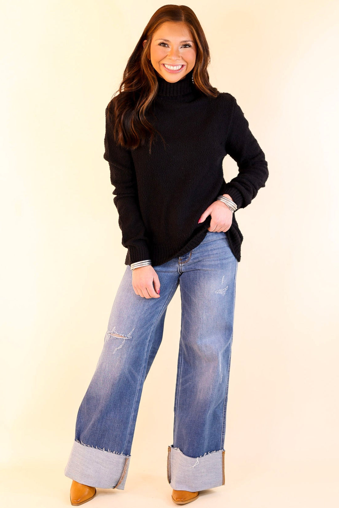 Cozy Couture Long Sleeve Turtleneck Sweater in Black