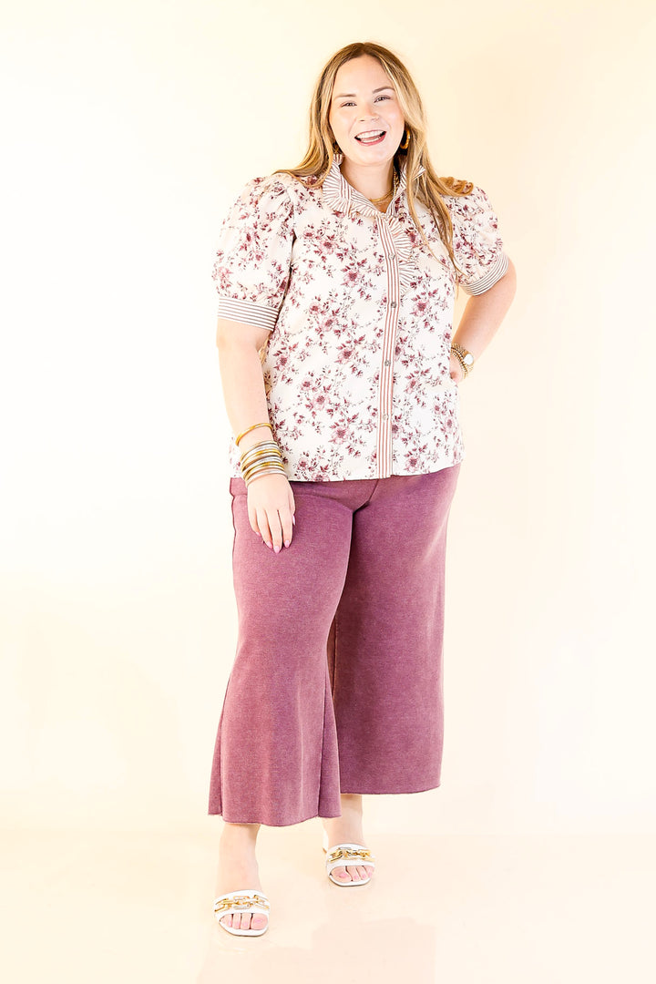 Cozy Girl Cropped Acid Washed Drawstring Pant in Maroon