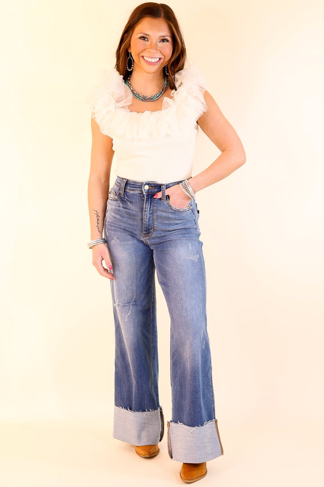 Pose For The Camera Tulle Upper Bodysuit in Cream