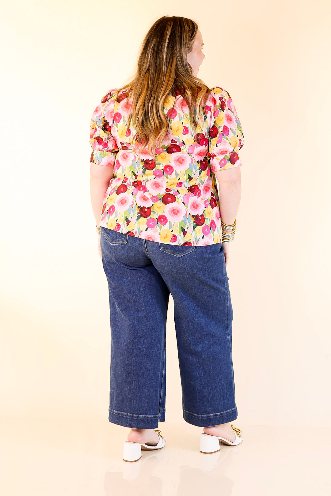 Brighter Blooms Ahead Floral Print Top with Ruffle Collar and Puff Sleeves in Multi