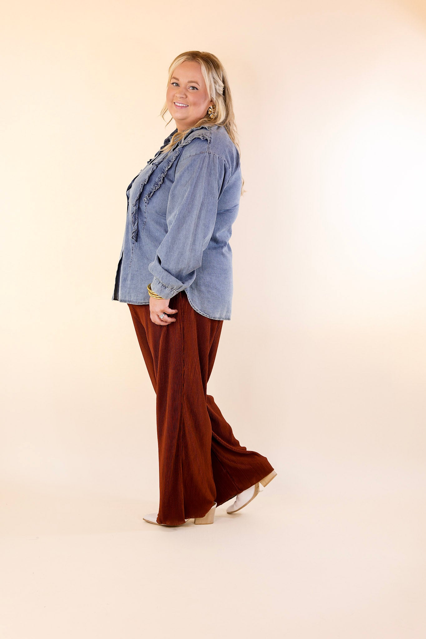 What You Admire Plissé Drawstring Pants in Rust Brown