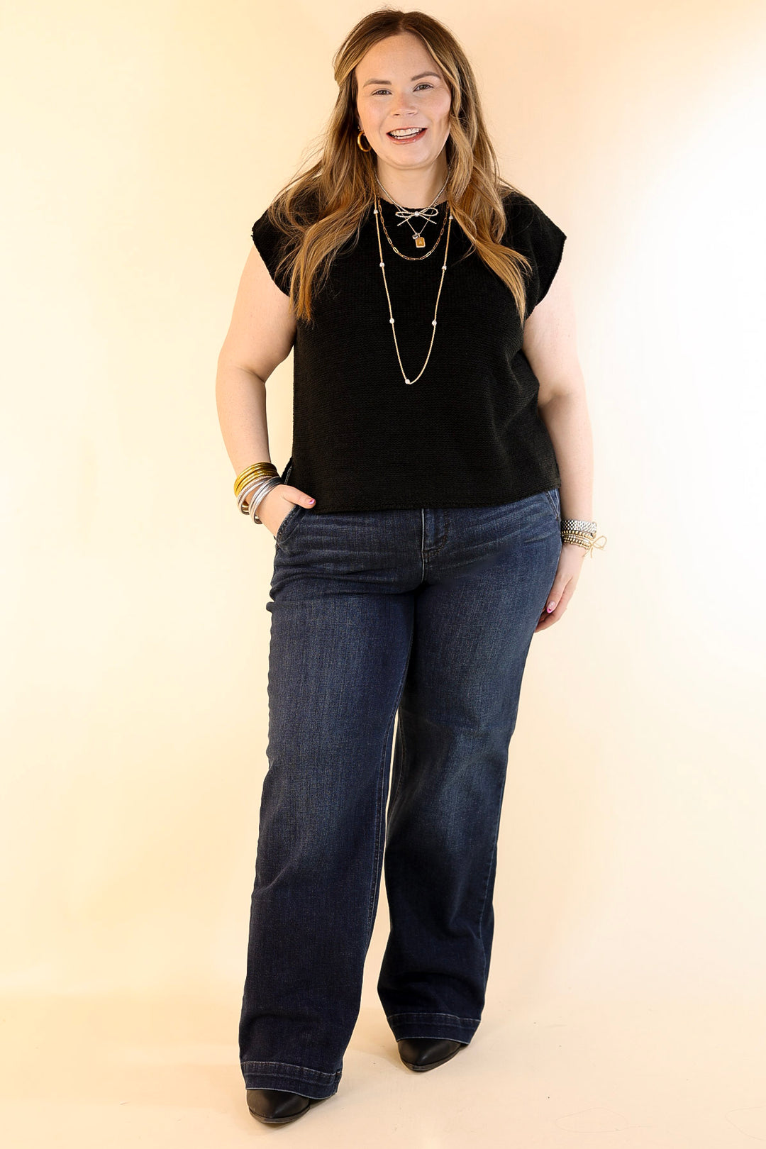 Judy Blue | Right on Trend Double Button Fly Wide Leg Trouser Jean in Dark Wash