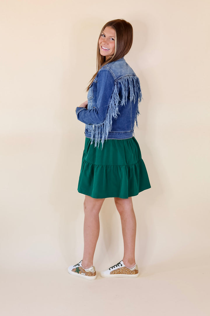 Judy Blue | At The Top Frayed Denim Fringe Jacket in Medium Wash - Giddy Up Glamour Boutique