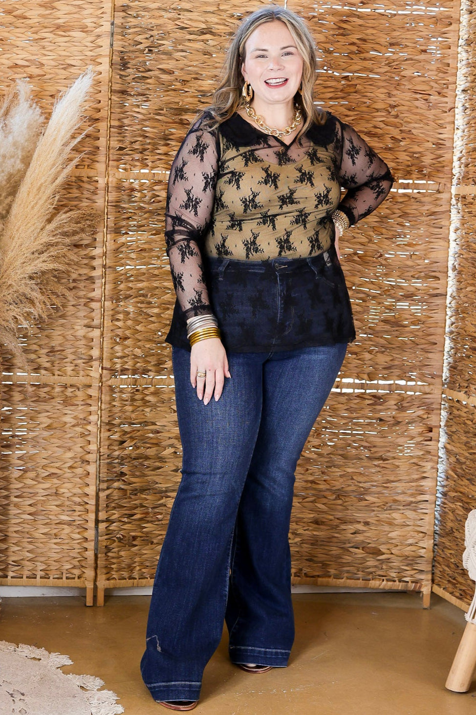 Pretty and Poised Floral Print Lace Top with Ruffle Collar in Black