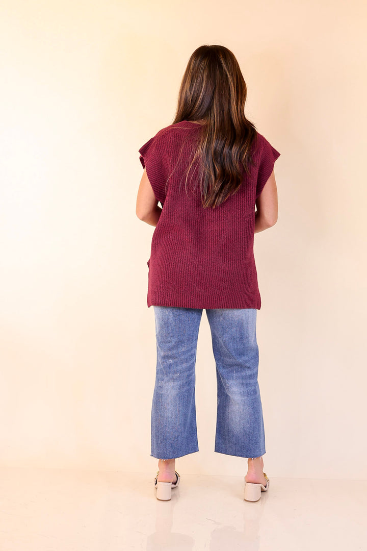 Fall For You Textured V-Neck Oversized Knit Sweater Vest Top in Maroon