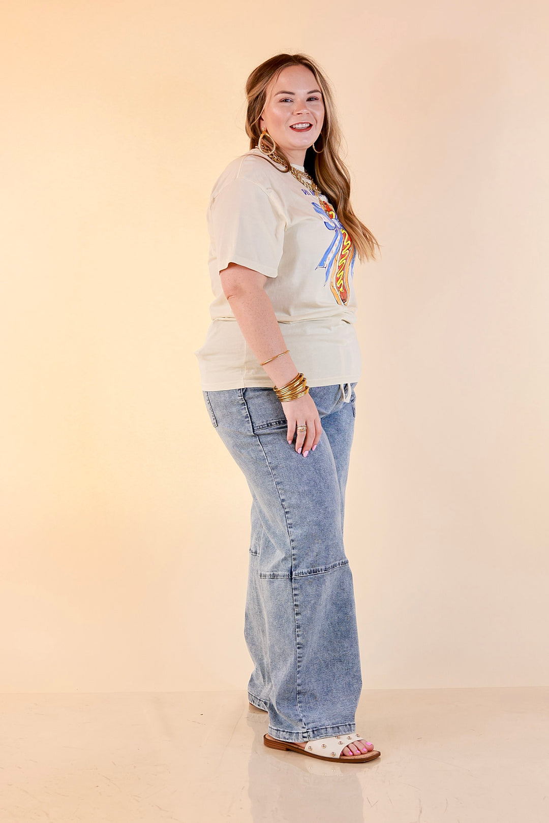 Simply Southern | Star Spangled Snack Graphic T-Shirt with Hot Dog Bow Design in Ivory