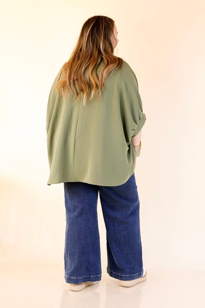 Elevated Basics V Neck Top with Half Sleeves in Olive Green