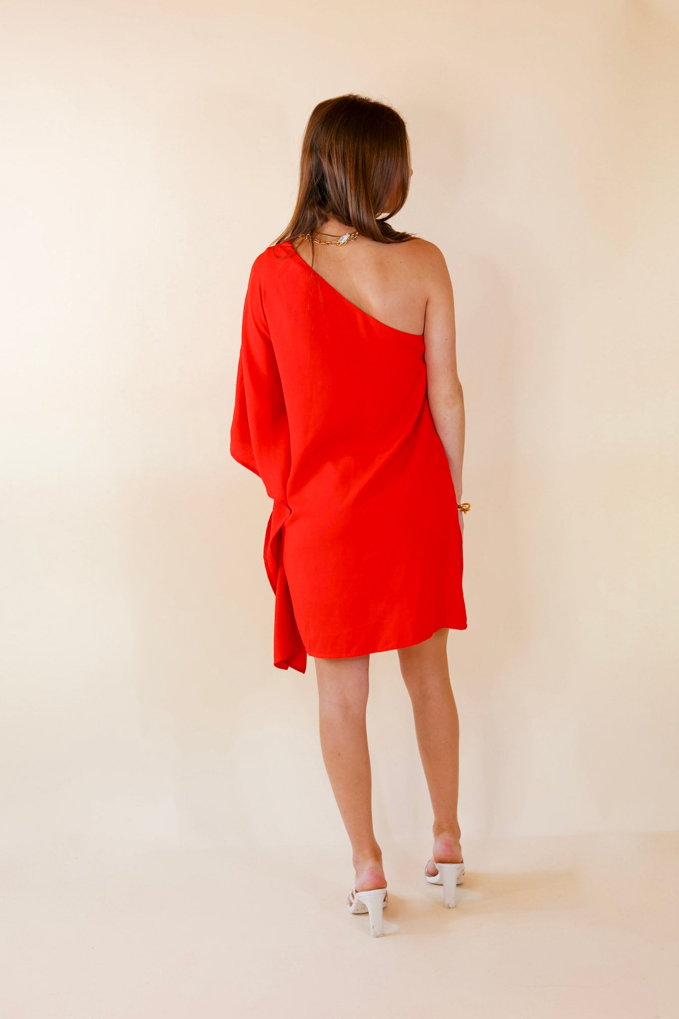 Champagne Getaway One Shoulder Dress in Red - Giddy Up Glamour Boutique