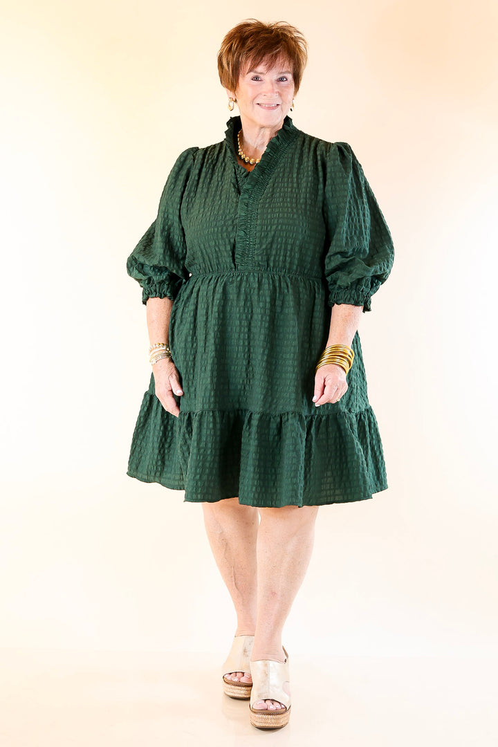 Call Me Captivating Dress with Smocked Waist and Long Sleeves Sleeves in Emerald Green