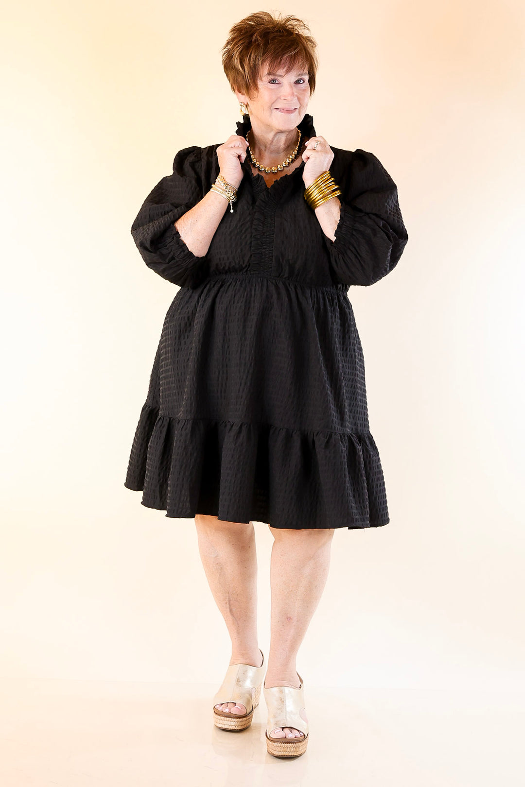 Call Me Captivating Dress with Smocked Waist and Long Sleeves Sleeves in Black