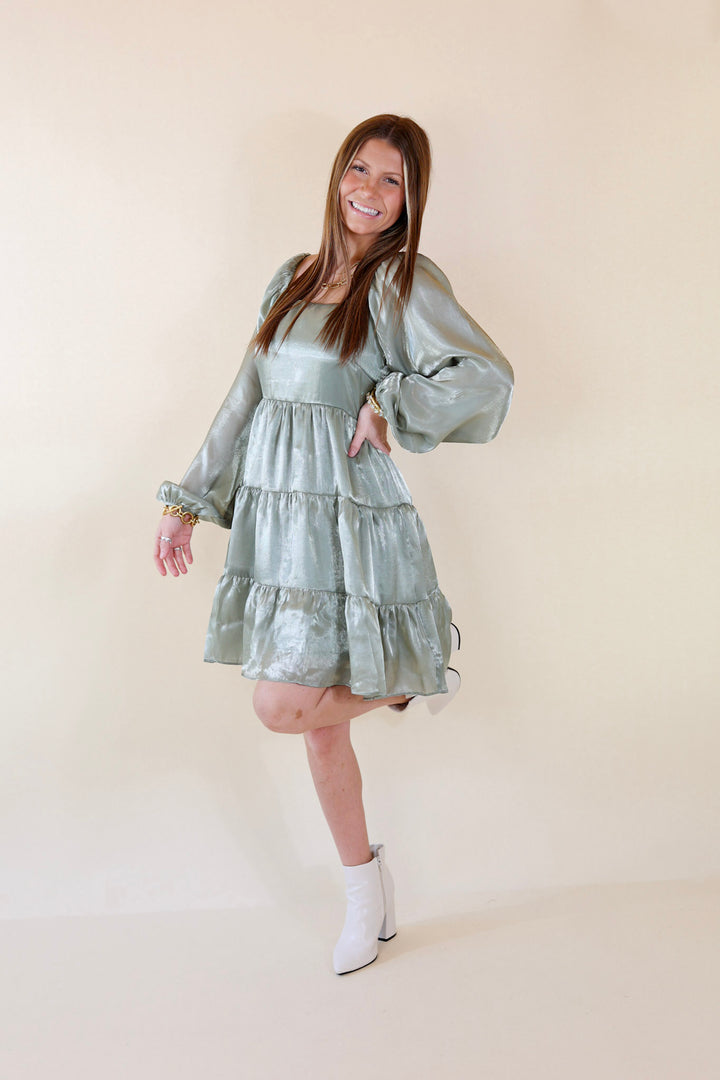Look At Me Long Sleeve Dress in Sage Green - Giddy Up Glamour Boutique